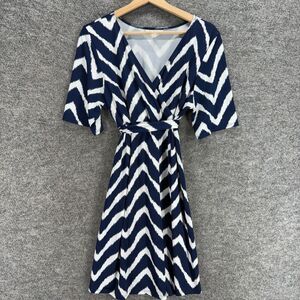 Three Seasons Dress Women XL Maternity Blue Striped Sheath Midi Belted V-Neck